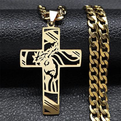 Hiphop Punk Kroon Van Doorns Jesus Kruis Ketting Voor Mannen Roestvrij Staal Verguld Kruisbeeld Hanger Kettingen Sieraden N8052