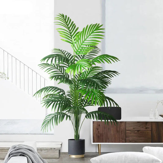90-120 cm Grote Kunstmatige Palmboom Tropische Nep Planten Groene Plastic Palmbladeren Grote Monstera Boomtak voor Huis Tuin Decor
