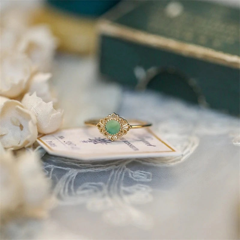 Franse Vintage Groene Kristal Verstelbare Ring Voor Vrouwen Rvs Knockle Ring Mode Sieraden Accessoires Groothandel Cadeau