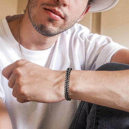 Vnox 8mm/12mm Bold Heavy Stainless Steel Cuban Bracelets for Men Boys,Oxidized Metal Wristband,Punk Rock Chain Bracelet Jewelry