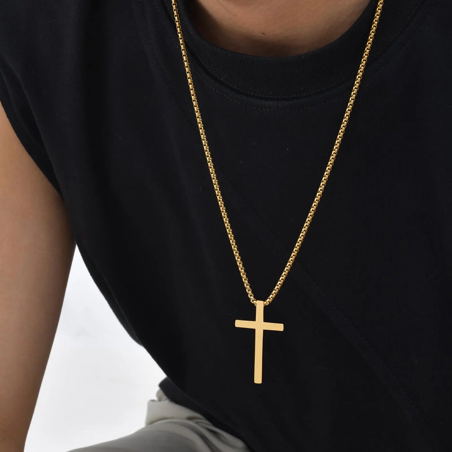 Vnox Stainless Steel Cross Necklace For Men Women Small Big Three Size Cross Pendent Smooth Jewelry Boys 1pc Collar