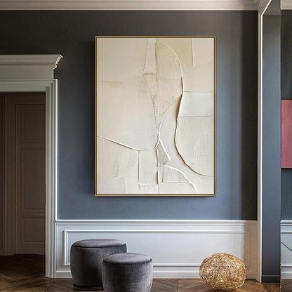 Creamy White Minimalist Painting Large Beige 3D Texture Wall Art Beige and White Abstract Canvas Oil Painting Modern Wabi Sab