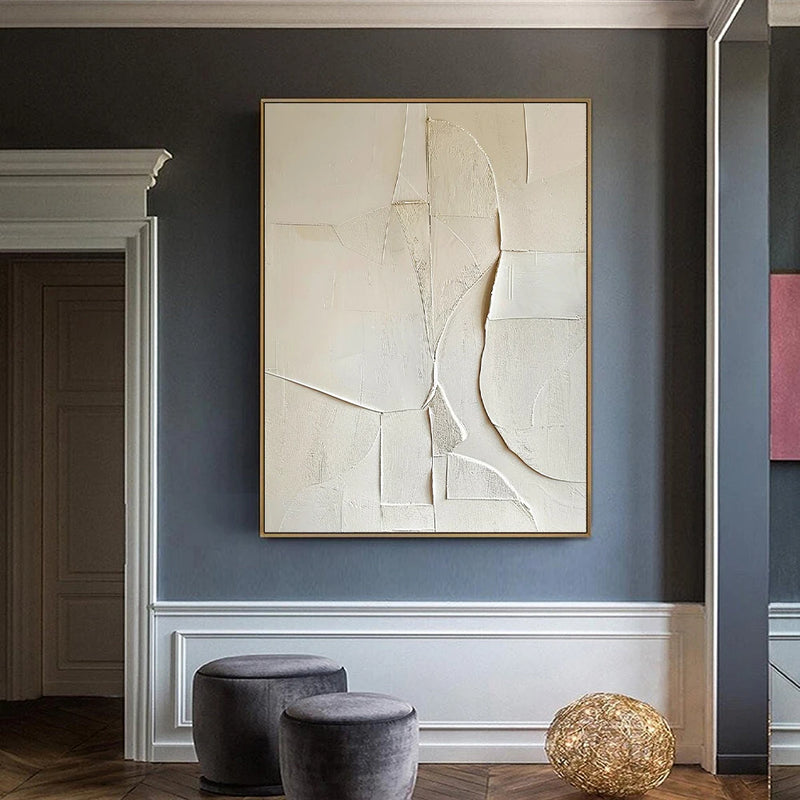 Grande œuvre d'art murale texturée 3D beige