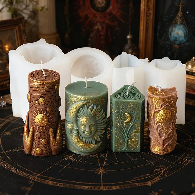 3D Zon Maan Patroon Cilinder Schimmel Zodiac Pijler Siliconen Kaars Schimmel DIY Epoxyhars Aroma Gips Kaars Maken Tool Home Decor