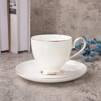 Bone china coffee cup with plate gold border decoration Flower Tea mug Nordic Minimalism Solid White Ceramic Coffee Cup Drinkwar