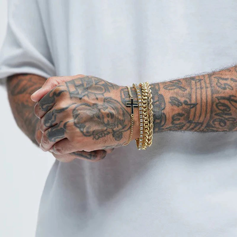 4 stuks roestvrijstalen kruisketting armband set voor mannen vrouwen punk hiphop minimalistische zirkoon armbanden dagelijks gebruik feestsieraden nieuw