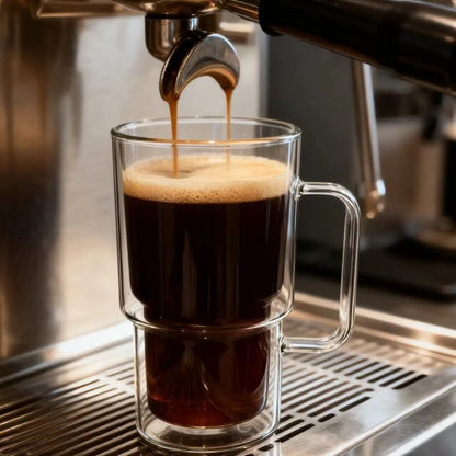 1/2/4Pcs - High Borosilicate Glass Cup Container, Double-Section Style Cup, Coffee Cup with Handle, Double-Layer Creative Wine Glass, Modern Style Draft Beer Cup, Wide-Mouth Mason Jar, Double-Layer Thickened Glassware, Large Capacity 400ml Transparent Cup