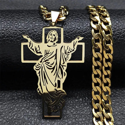 Hiphop Punk Kroon Van Doorns Jesus Kruis Ketting Voor Mannen Roestvrij Staal Verguld Kruisbeeld Hanger Kettingen Sieraden N8052