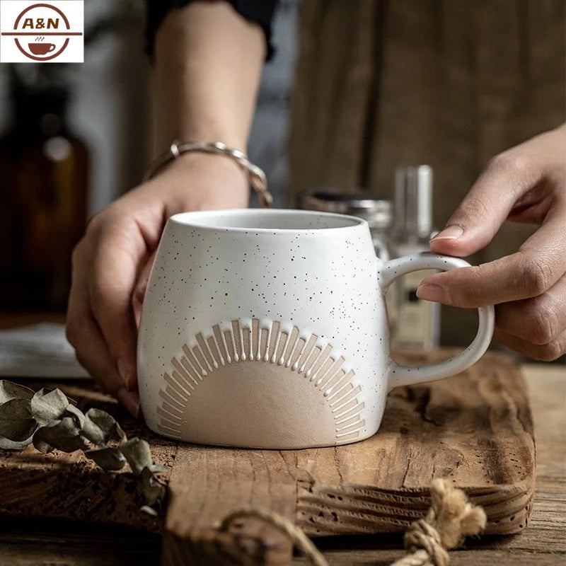 500ML Japanese Coffee Mug Thread Vintage Coffee Cups Ceramic Water Tea Cup Drinkware Home Office Large Capacity