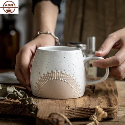 500ML Japanese Coffee Mug Thread Vintage Coffee Cups Ceramic Water Tea Cup Drinkware Home Office Large Capacity