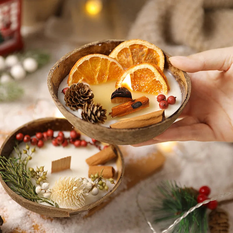 Coconut Bowl Candle with Dried Flowers Home Decorative Candles Eco Friendly Aromatherapy Candle for Weddding