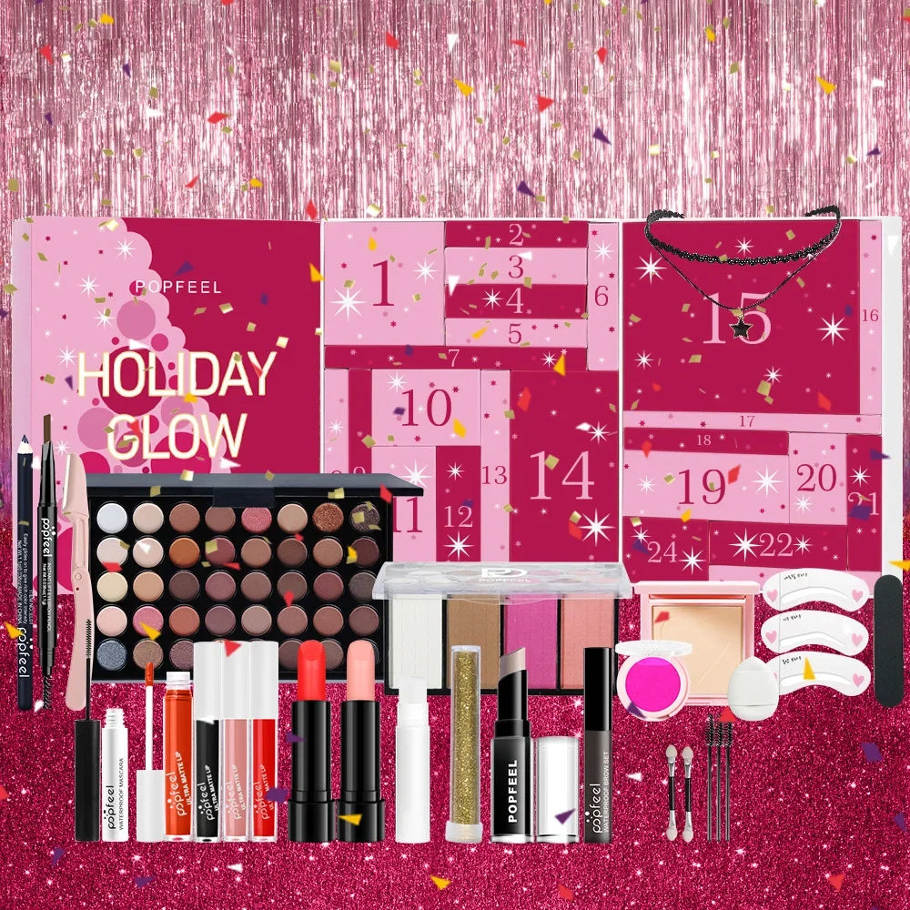 Kerst Countdown Make-up Set Lippenstift Oogschaduw Cosmetica 24-delige Vakantie Schoonheid Adventskalender Geschenkdoos voor Dames Meisjes