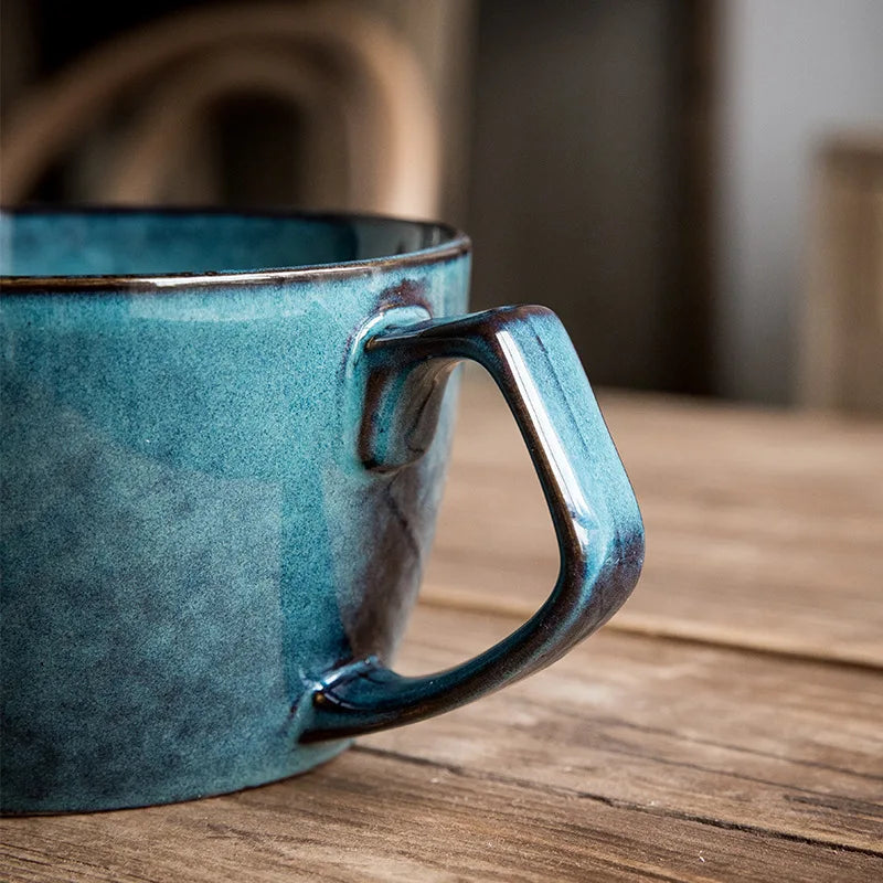 Sydney Blue Large Capacity Cup Home Large Ceramic Oat Cup Vintage Kiln Glazed Breakfast Bowl Mug