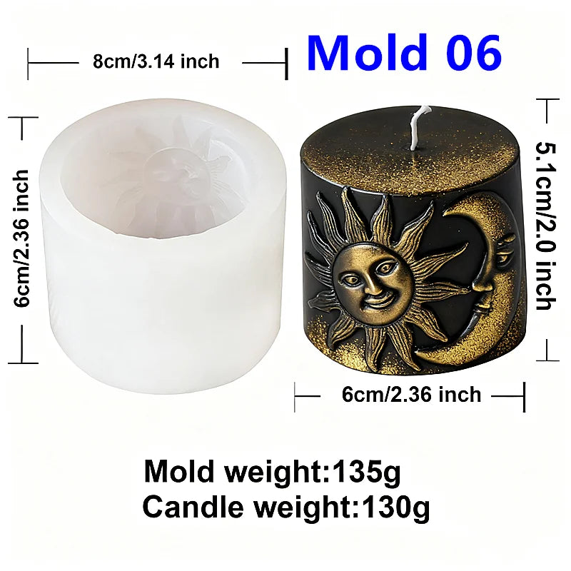 3D Zon Maan Patroon Cilinder Schimmel Zodiac Pijler Siliconen Kaars Schimmel DIY Epoxyhars Aroma Gips Kaars Maken Tool Home Decor