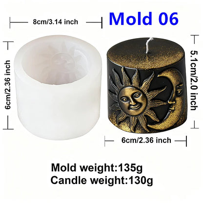3D Zon Maan Patroon Cilinder Schimmel Zodiac Pijler Siliconen Kaars Schimmel DIY Epoxyhars Aroma Gips Kaars Maken Tool Home Decor