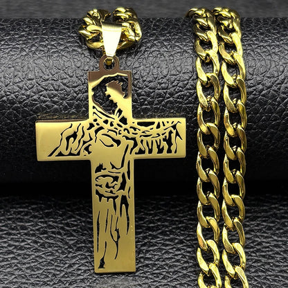 Hiphop Punk Kroon Van Doorns Jesus Kruis Ketting Voor Mannen Roestvrij Staal Verguld Kruisbeeld Hanger Kettingen Sieraden N8052