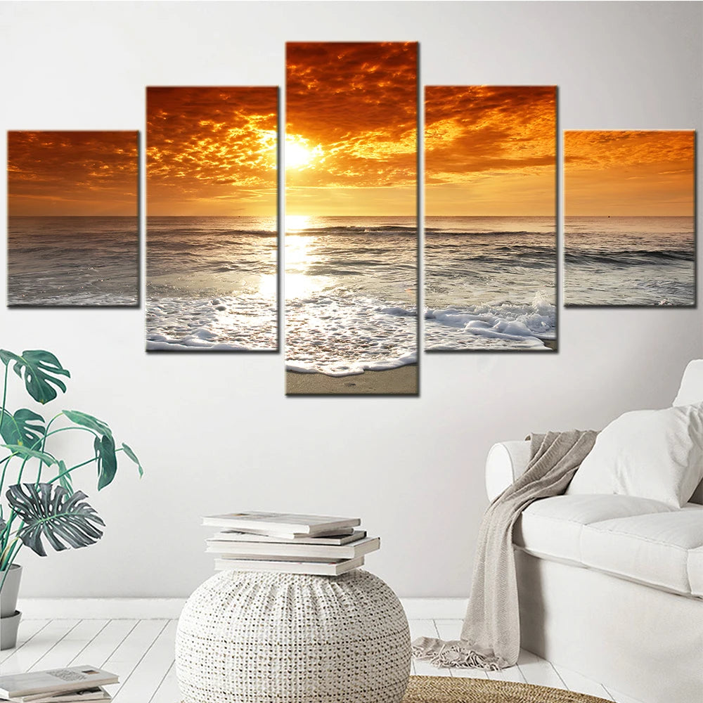 HD Prints Canvas Wall Art Living Room Home Decor Pictures 5 Pieces Corsica Sunset Beach Paintings Seascape Posters Framework