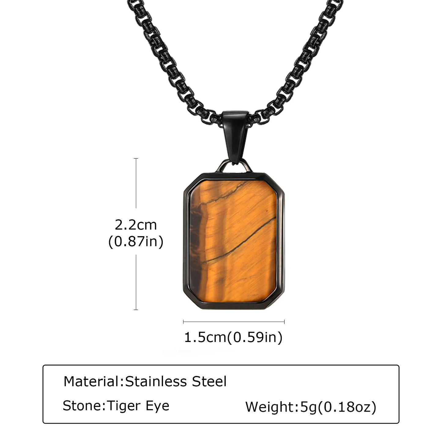 Trendy Pendant Necklaces for Men Boys,Square Natural Stone Stainless Steel Necklaces,Hip Hop Cool Healing Jewelry Gifts