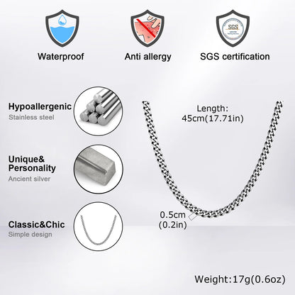 Basic Cuban Chain Necklace for Men Women,Stainless Steel Curb Link Chain Collar,3/5/7/9/11mm Width Black Gold Retro Color Choker