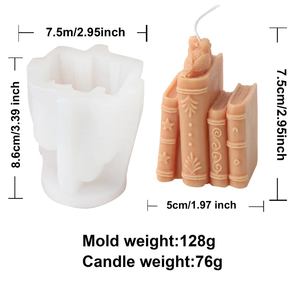 3D Book Silicone Candle Mould  DIY Literary Style Plaster Epoxy Resin Casting Mould Book Frame Cement Gypsum Home Decor