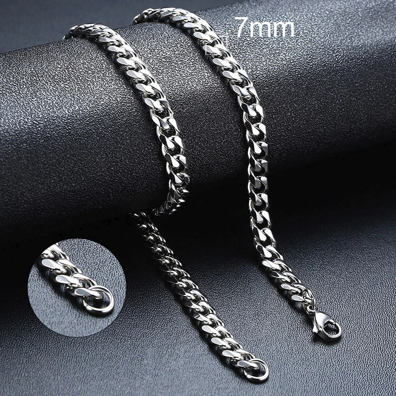 Basic Cuban Chain Necklace for Men Women,Stainless Steel Curb Link Chain Collar,3/5/7/9/11mm Width Black Gold Retro Color Choker