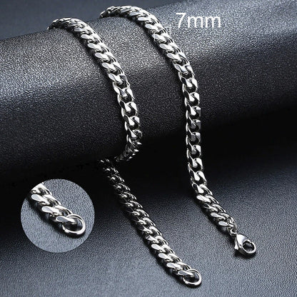 Basic Cuban Chain Necklace for Men Women,Stainless Steel Curb Link Chain Collar,3/5/7/9/11mm Width Black Gold Retro Color Choker