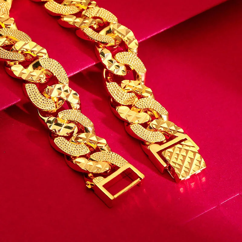 AU999 Brede horlogegesparmband voor heren, 24K goud - goud verbetert luxe, polsvriendelijke damesmaat