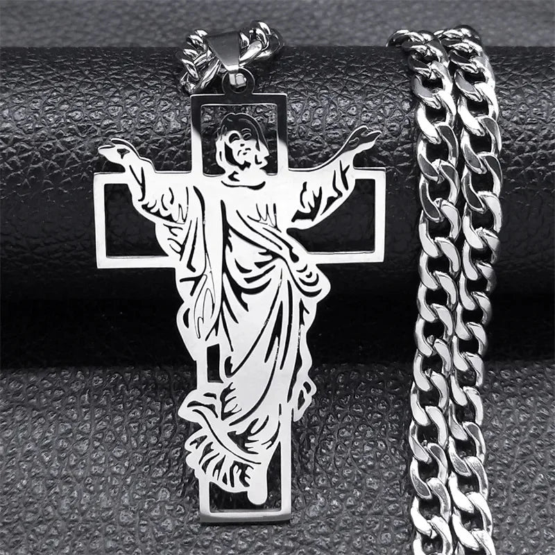 Hiphop Punk Kroon Van Doorns Jesus Kruis Ketting Voor Mannen Roestvrij Staal Verguld Kruisbeeld Hanger Kettingen Sieraden N8052
