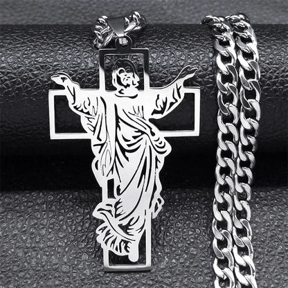 Hiphop Punk Kroon Van Doorns Jesus Kruis Ketting Voor Mannen Roestvrij Staal Verguld Kruisbeeld Hanger Kettingen Sieraden N8052