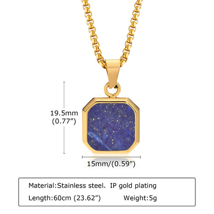 Trendy Pendant Necklaces for Men Boys,Square Natural Stone Stainless Steel Necklaces,Hip Hop Cool Healing Jewelry Gifts