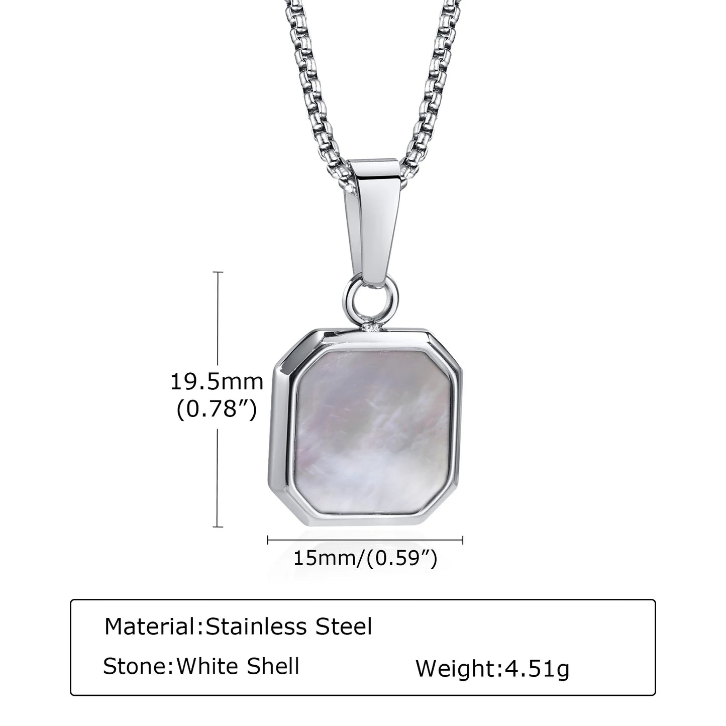 Trendy Pendant Necklaces for Men Boys,Square Natural Stone Stainless Steel Necklaces,Hip Hop Cool Healing Jewelry Gifts