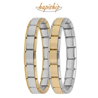 Hapiship 2024 New Men/Women's Jewelry 7/9/13mm Width Itanlian Elastic Charm Bracelet Fashion Stainless Steel Bangle ST-Top