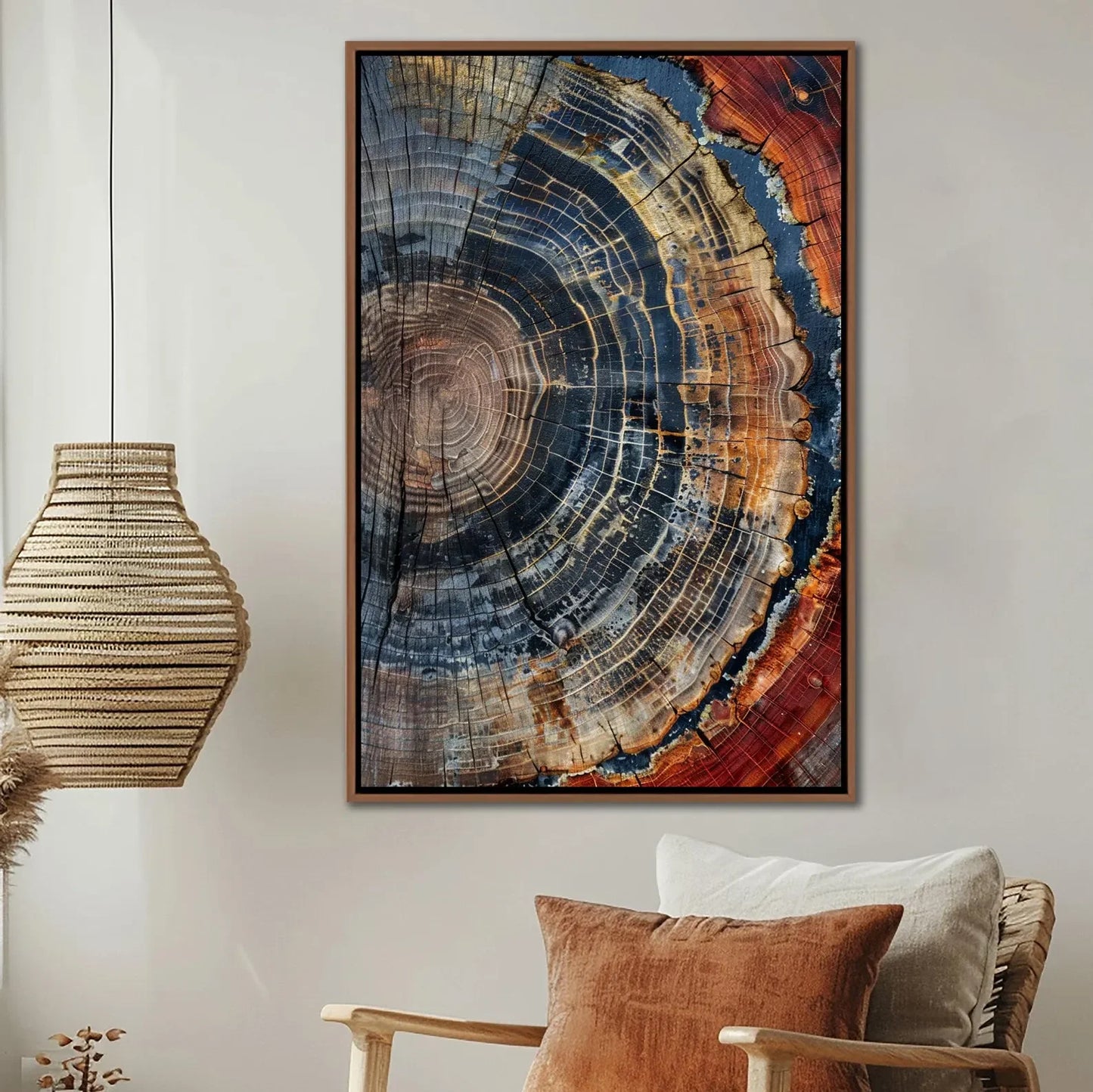 Boomring ingelijste muurkunst, abstracte kleurrijke boomring muurdecoratie, minimalistische huis canvas kunst, moderne boerderij woonkamer
