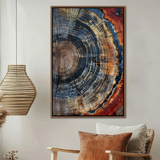 Boomring ingelijste muurkunst, abstracte kleurrijke boomring muurdecoratie, minimalistische huis canvas kunst, moderne boerderij woonkamer