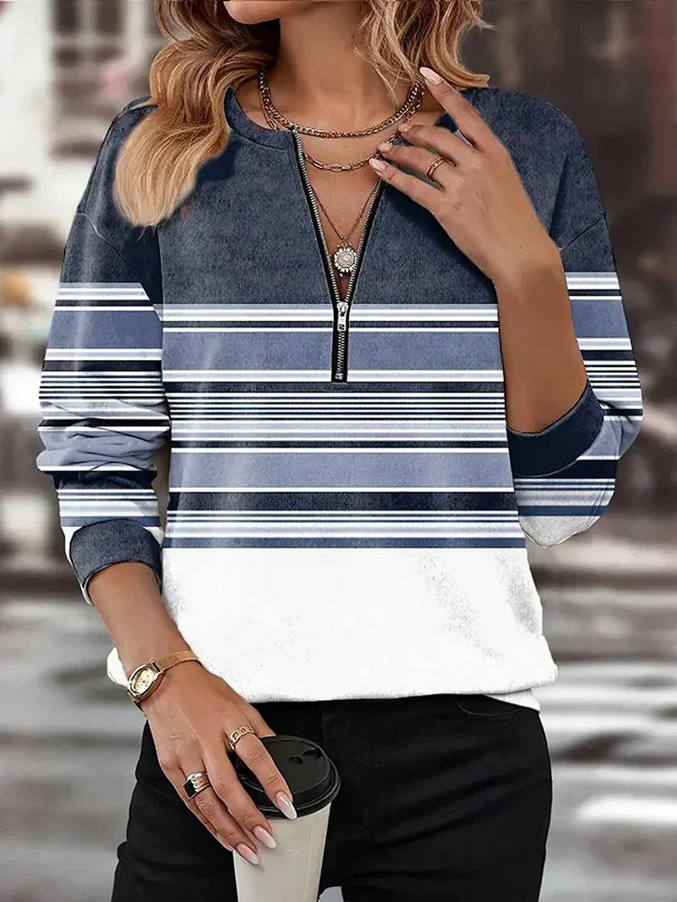 Aveline – Pull Géométrique Chic avec Col Zippé