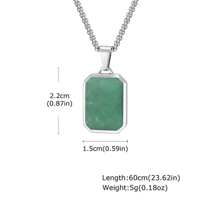 Trendy Pendant Necklaces for Men Boys,Square Natural Stone Stainless Steel Necklaces,Hip Hop Cool Healing Jewelry Gifts