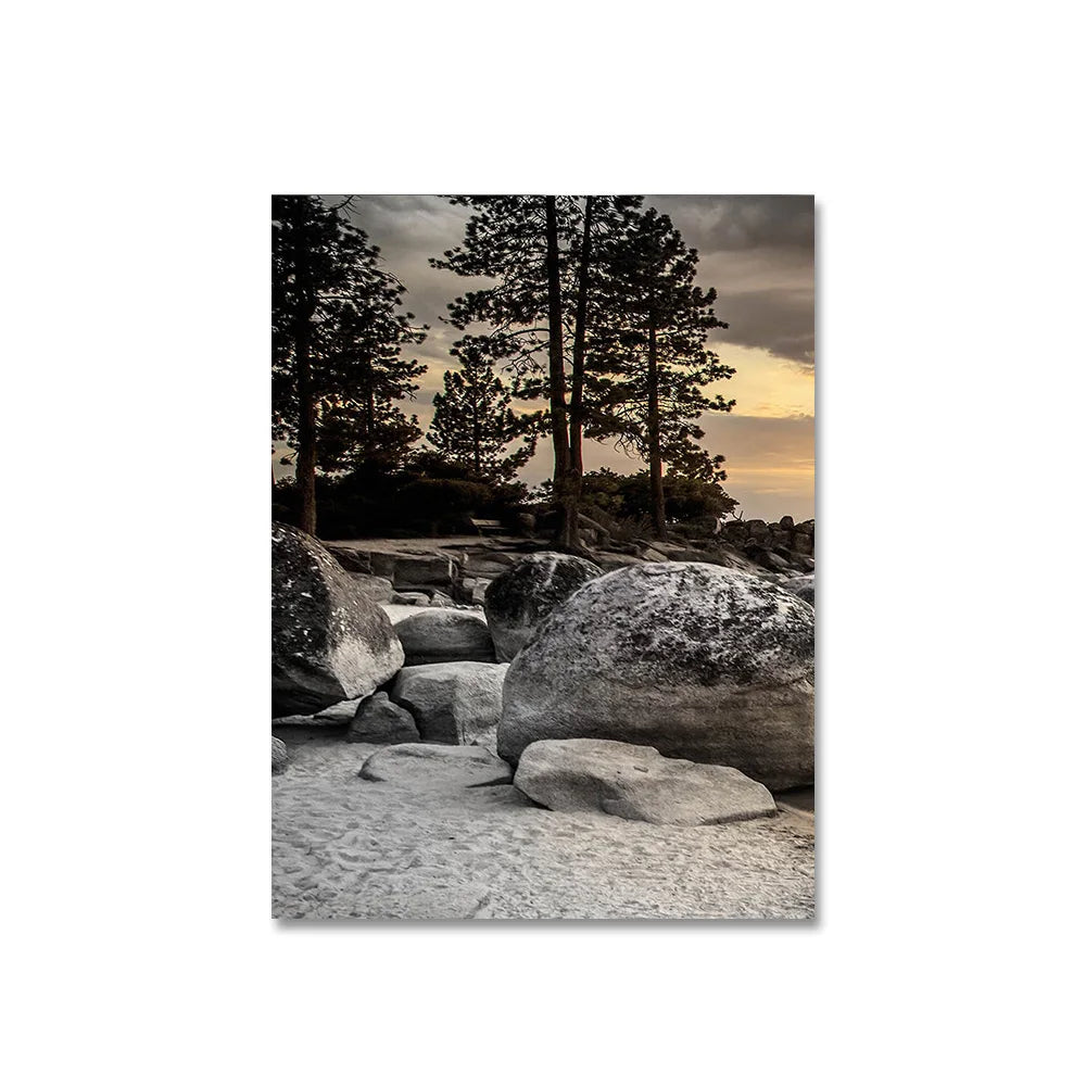 3PCS Frameless Canvas Paintings Sunset Sea Beach Natural Landscape Poster and Prints Wall Art Picture for Living Room Home Decor