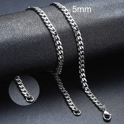 Basic Cuban Chain Necklace for Men Women,Stainless Steel Curb Link Chain Collar,3/5/7/9/11mm Width Black Gold Retro Color Choker