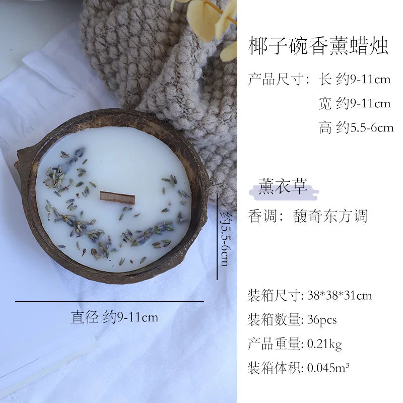 Coconut Bowl Candle with Dried Flowers Home Decorative Candles Eco Friendly Aromatherapy Candle for Weddding