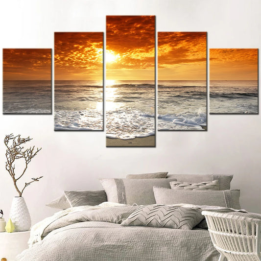 HD Prints Canvas Wall Art Living Room Home Decor Pictures 5 Pieces Corsica Sunset Beach Paintings Seascape Posters Framework