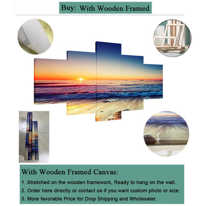 HD Prints Canvas Wall Art Living Room Home Decor Pictures 5 Pieces Corsica Sunset Beach Paintings Seascape Posters Framework