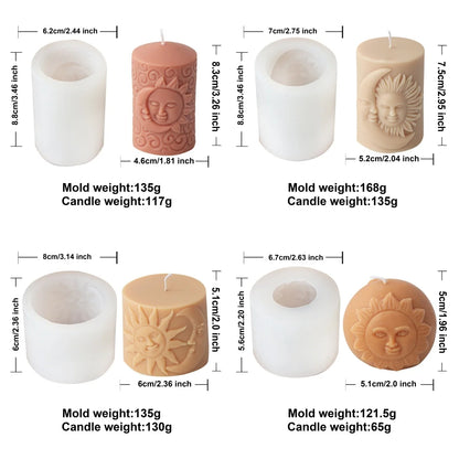 1pc Relief Sun-Moon Face Silicone Candle Mold Cylinder Molds for Scented Candles Plaster Epoxy Resin Casting Home Dinner Decor