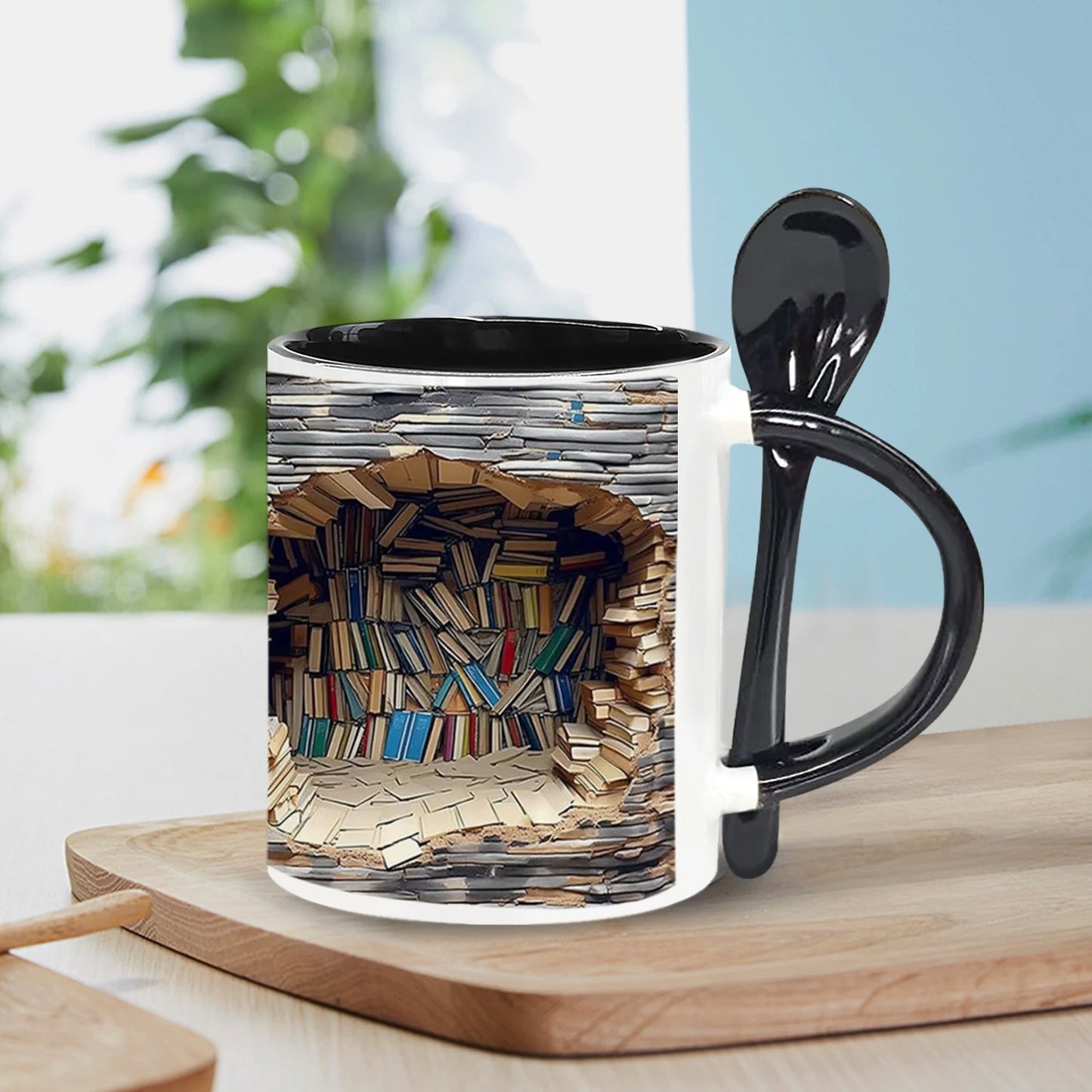 1PC,Gifts for Readers, Bookish, Book Lovers Coffee Mug, Birthday Gifts for Book Lovers, 11oz Ceramic mug with spoon, black