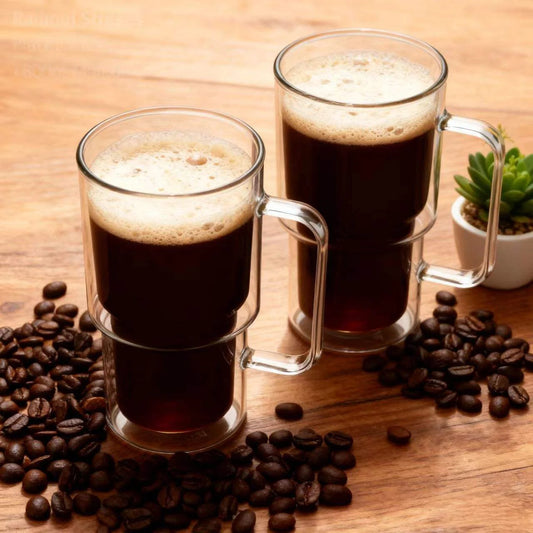 1/2/4Pcs - High Borosilicate Glass Cup Container, Double-Section Style Cup, Coffee Cup with Handle, Double-Layer Creative Wine Glass, Modern Style Draft Beer Cup, Wide-Mouth Mason Jar, Double-Layer Thickened Glassware, Large Capacity 400ml Transparent Cup