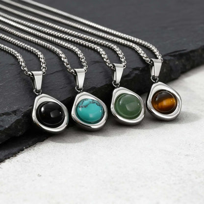 Trendy Pendant Necklaces for Men Boys,Square Natural Stone Stainless Steel Necklaces,Hip Hop Cool Healing Jewelry Gifts