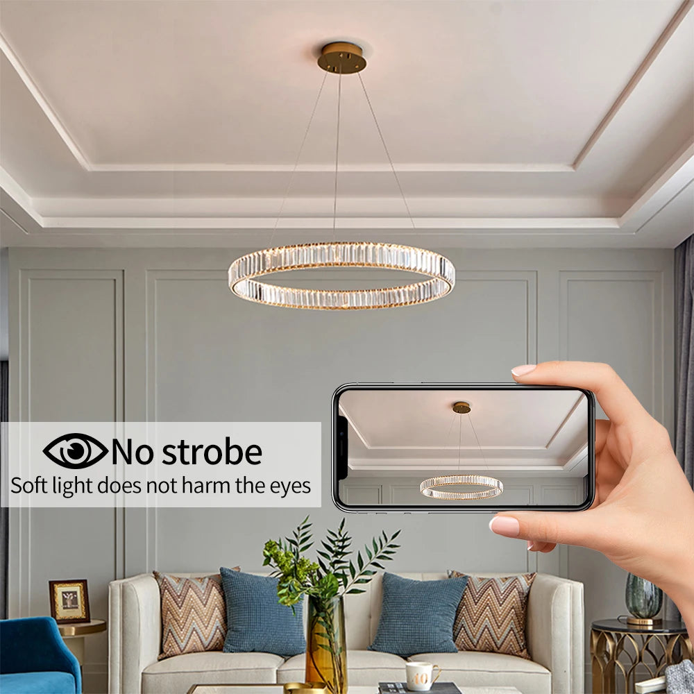 Nordic Ceiling Lamp Luxury Crystal Ceiling Light Fixtures Remote Control Three-color Light Home Lighting Lamp Dining Table Light