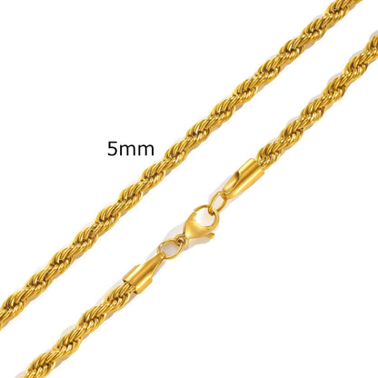 Ropes Long Necklace for Men Women,Stainless Steel Gold Color Twisted Rope Chain Collar,2/3/4/5mm Punk Basic Waterproof Jewelry