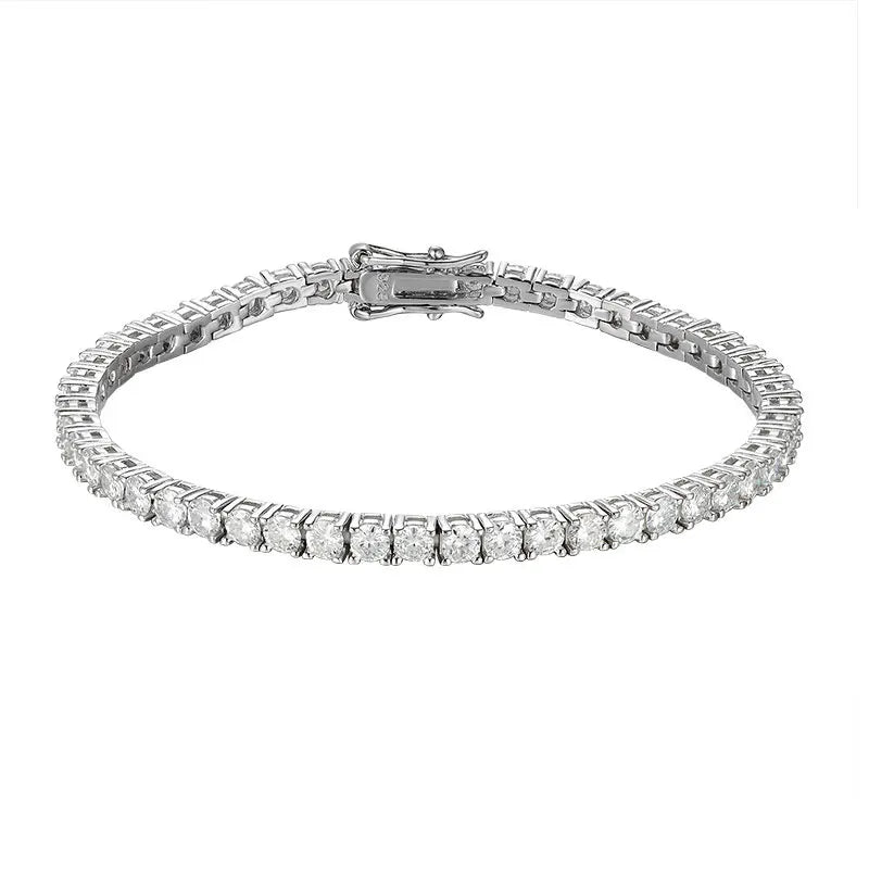 KNOBSPIN 2mm Moissanite Tennis Bracelet 925 Sterling Silver Plated White Gold Bracelet for Women Man Sparkling Party Jewelry