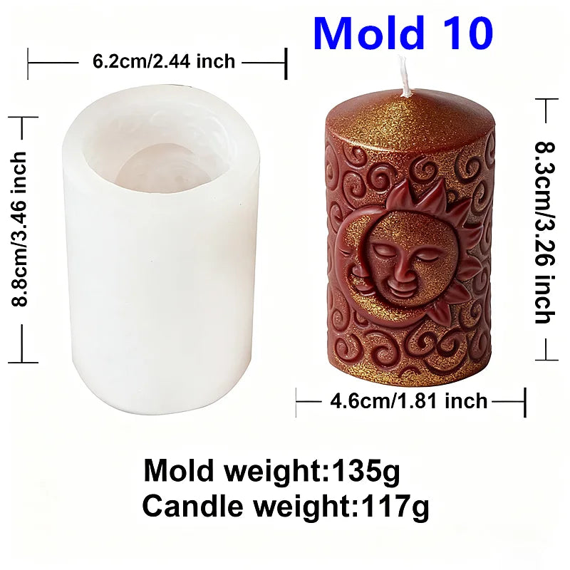 3D Zon Maan Patroon Cilinder Schimmel Zodiac Pijler Siliconen Kaars Schimmel DIY Epoxyhars Aroma Gips Kaars Maken Tool Home Decor