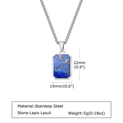 Trendy Pendant Necklaces for Men Boys,Square Natural Stone Stainless Steel Necklaces,Hip Hop Cool Healing Jewelry Gifts